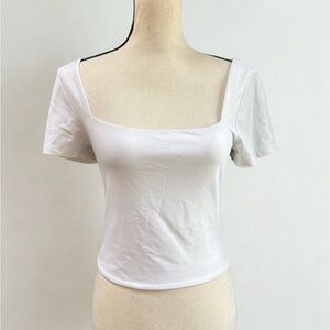 Babaton Aritzia White Square-Neck Short Sleeve Tee